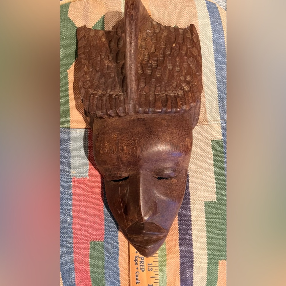 African Tribal Wood Mask Wall Hanging Hand Carved Plaque Folk Art 12.5x6.5” - Picture 4 of 7